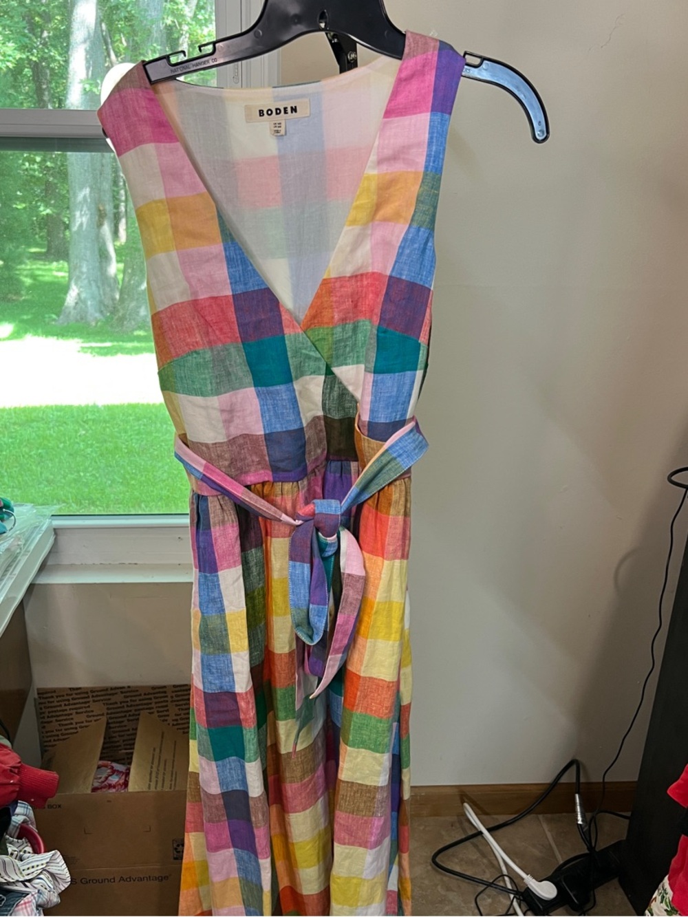 Boden Multicolor Gingham Wrap Midi Dress